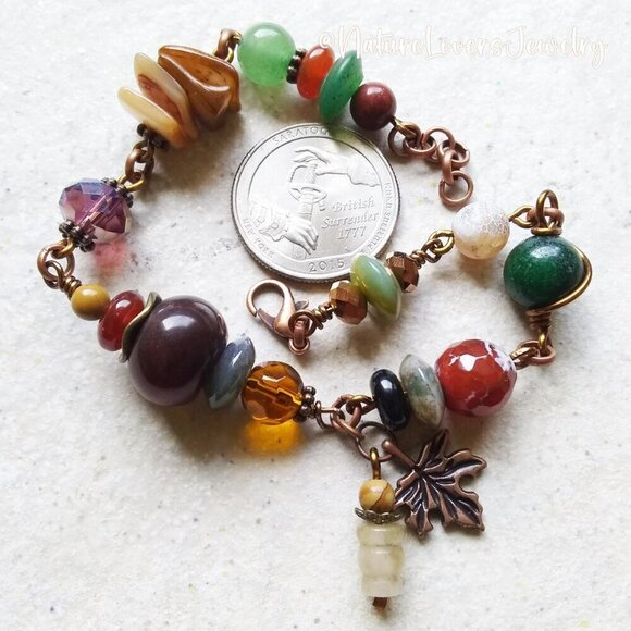 North Country Bracelet w. Maple Leaf Charm ~ Semi-Precious Beads + Copper - Picture 3 of 7